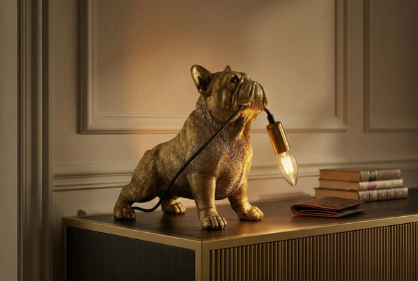 Table Lamp Bulldog 35cm Polyresin Gold