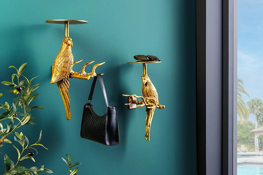 Set Of 2 Coatracks Wildlife Birds 43cm Metal Antique Gold
