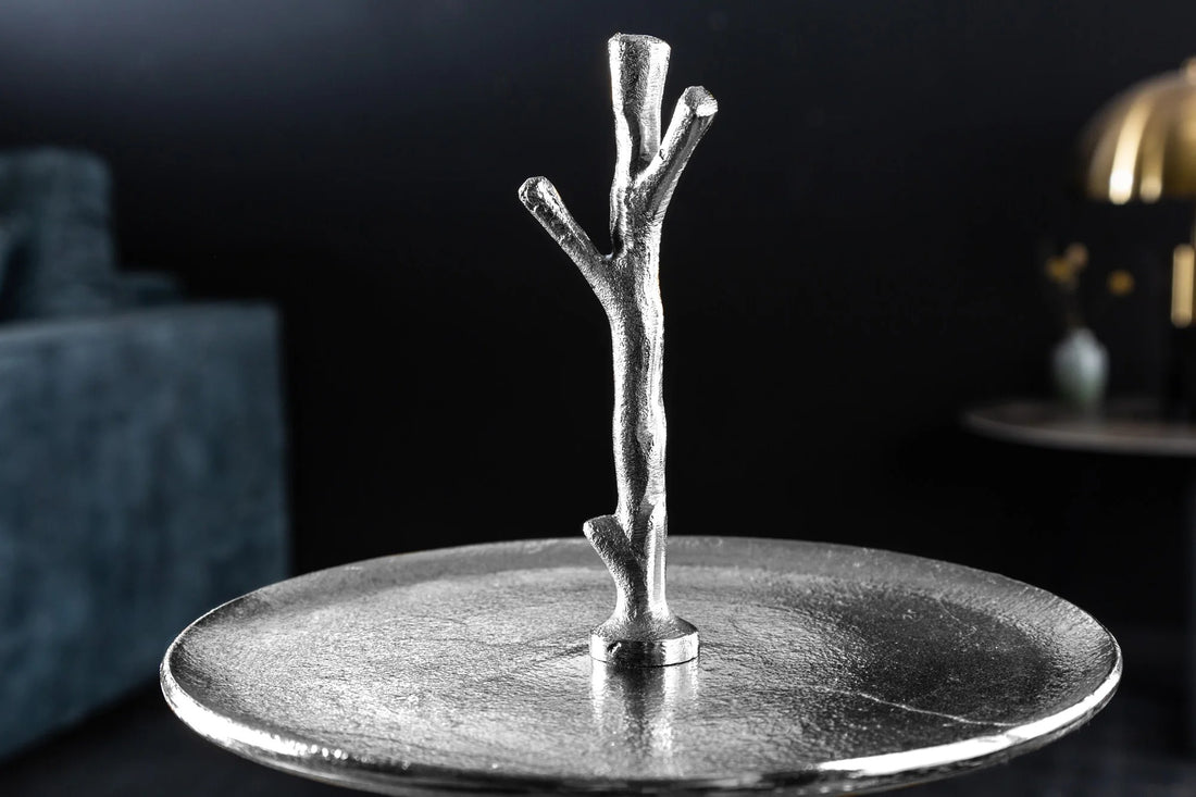 Three Tier Cake Stand Abstract 48cm Metal Silver