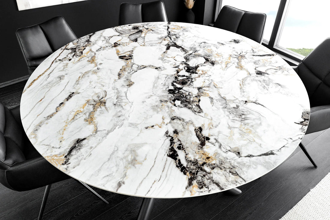 Round Dining Table Orbit 150cm Ceramic Marble Look White Multicolored