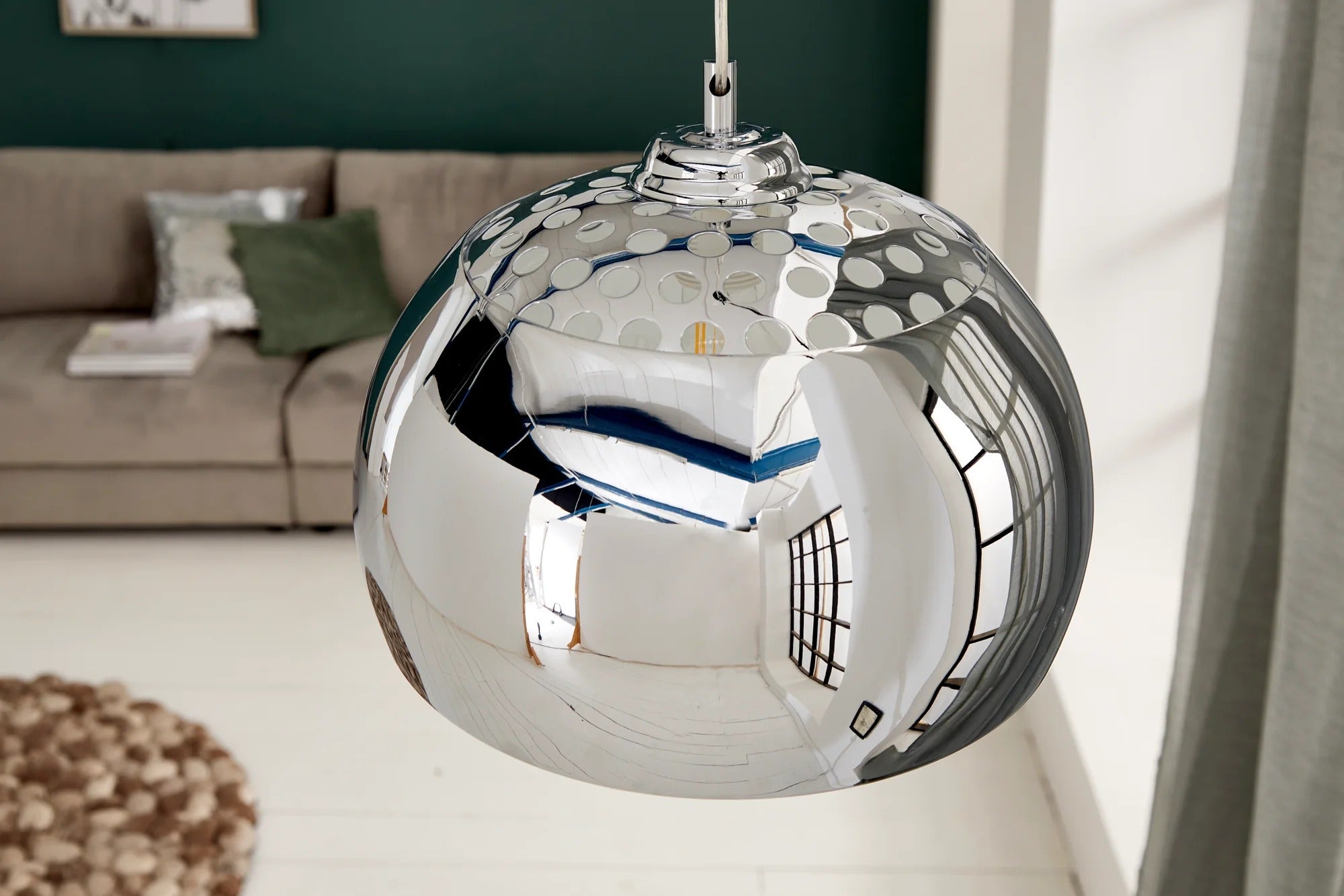 Hanging Lamp Chrome Ball 32cm Metal Silver