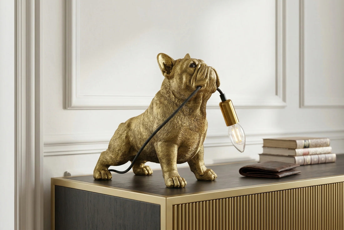 Table Lamp Bulldog 35cm Polyresin Gold