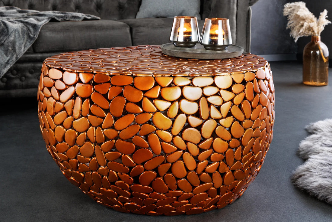 Round Coffee Table Stone Mosaic 72cm Copper