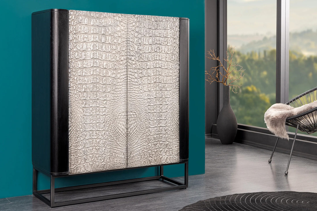 Cabinet Croco 120cm Mango Wood Grey & Black
