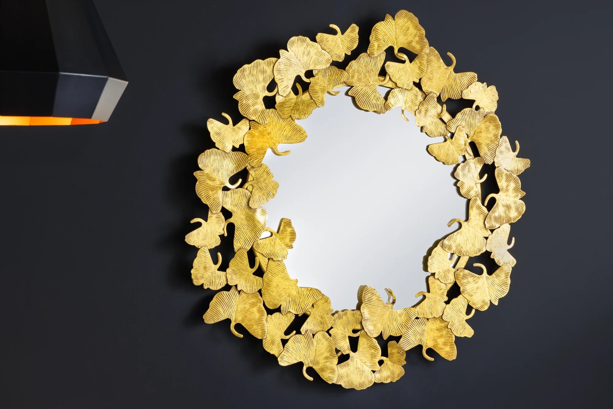 Mirror Ginkgo Leaves 68cm Metal Gold