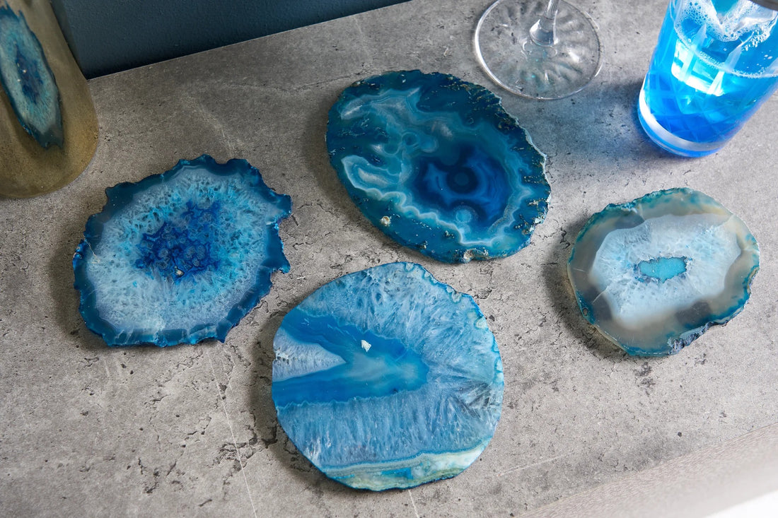 Set Of Four Coaster Stones 11cm Agate Blue