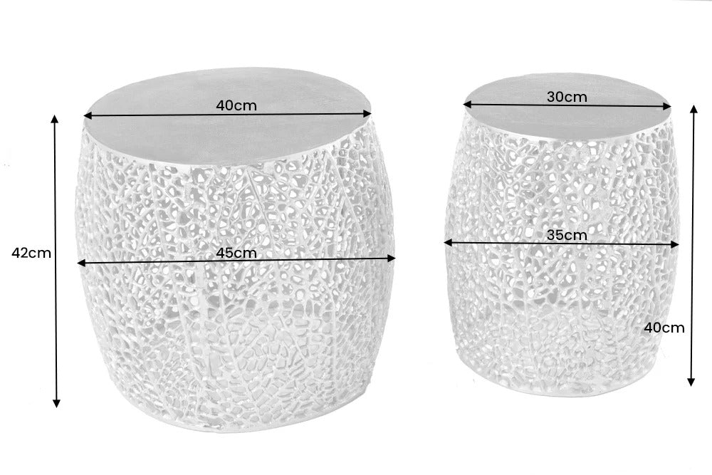 Set Of Two Round Nesting Coffee Tables Ambrosia 35cm/45cm Metal Silver