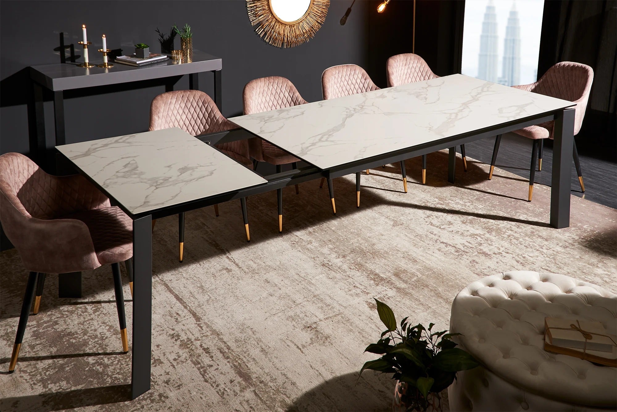 Dining Table Explorer 180-240cm Ceramic White Marble Look