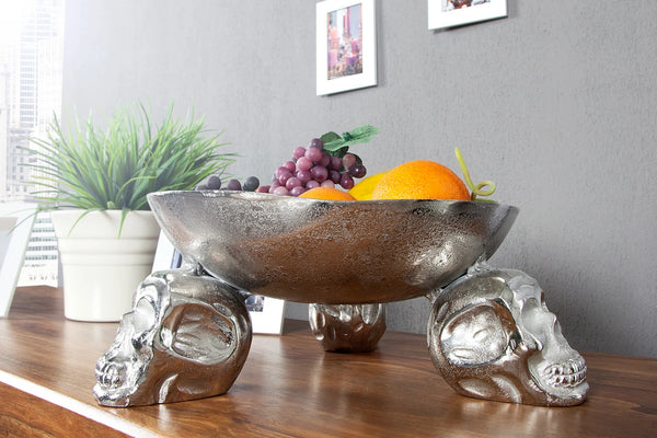 Fruit Bowl Skull 35cm Metal Silver