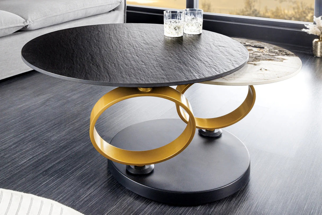 Rotating Coffee Table Axis 80-134cm Ceramic Stone Look