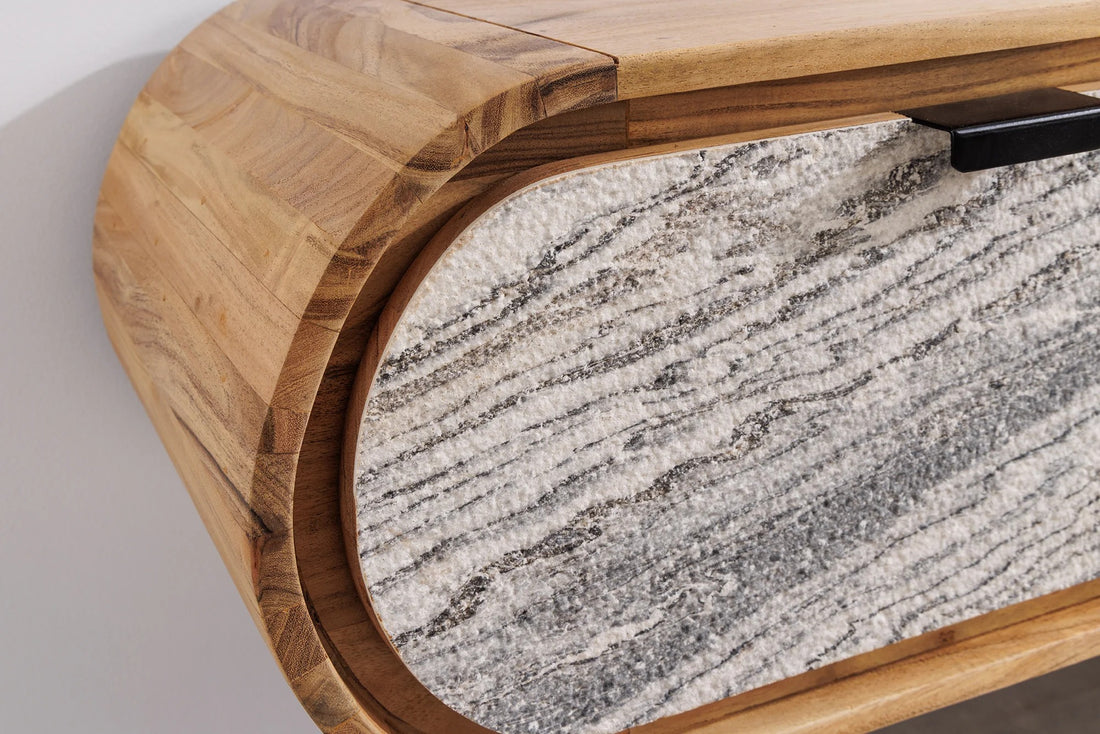 Floating TV Stand Leno 160cm Acacia Wood Natural Stone Veneer