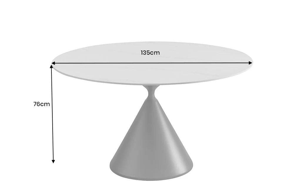 Round Dining Table Signature 135cm Ceramic White Metal Black