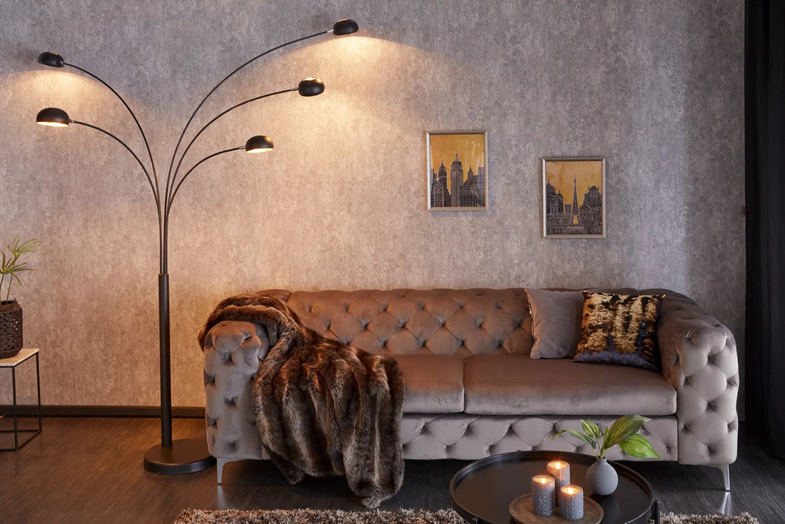 Five Lights Floor Lamp 210cm Metal Black