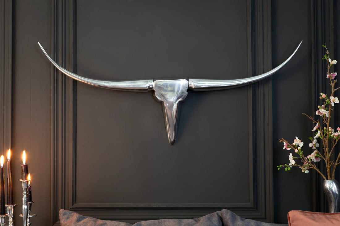 Decorative Bull Horns Texas 100cm Metal Chrome