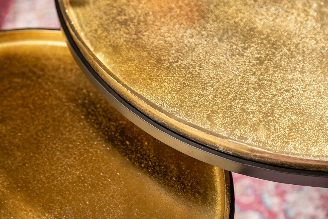 Set Of Two Round Side Tables Elements Orient 39cm/45cm Metal Gold