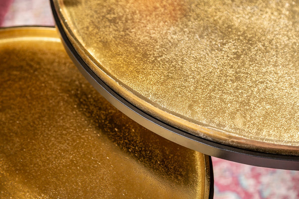 Set Of 2 Round Side Tables Elements Orient 39cm/45cm Metal Gold