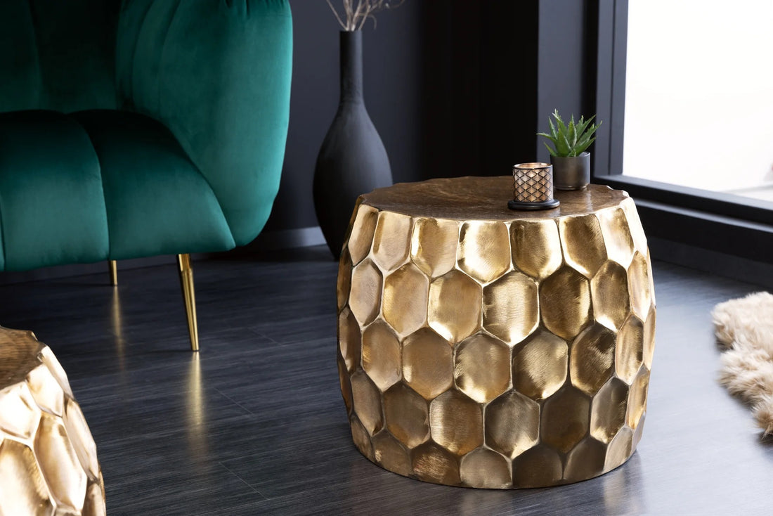 Round Coffee Table Oasis 55cm Hammered Metal Gold