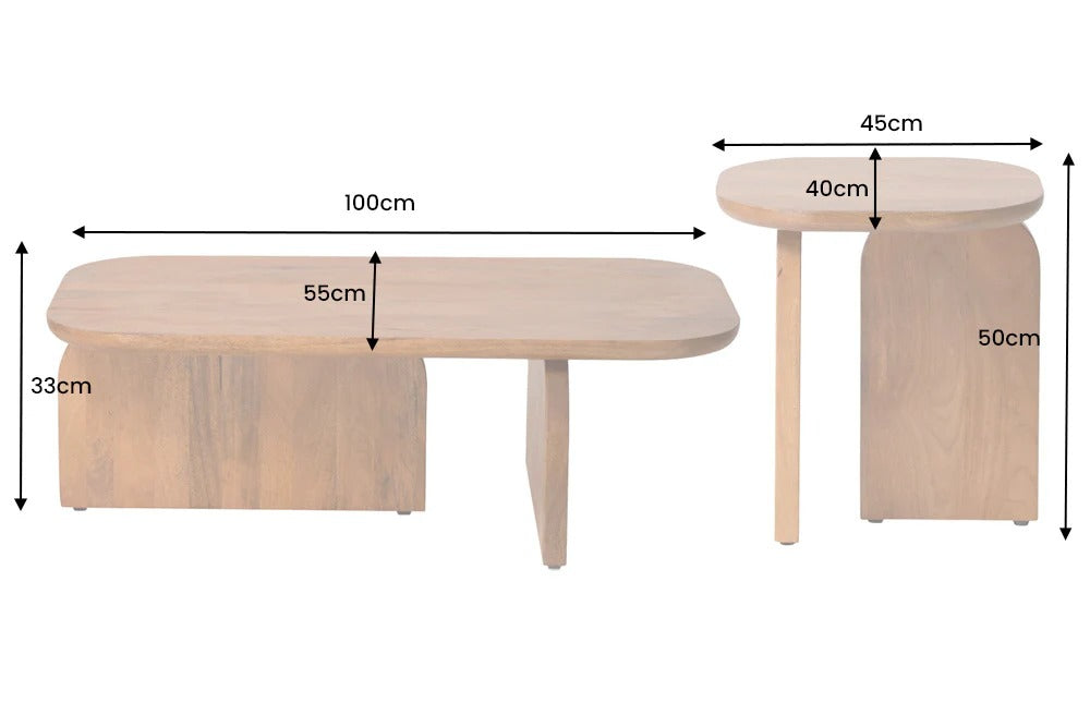 Set Of Two Coffee Tables Gatsby 100cm/45cm Mango Wood Brown