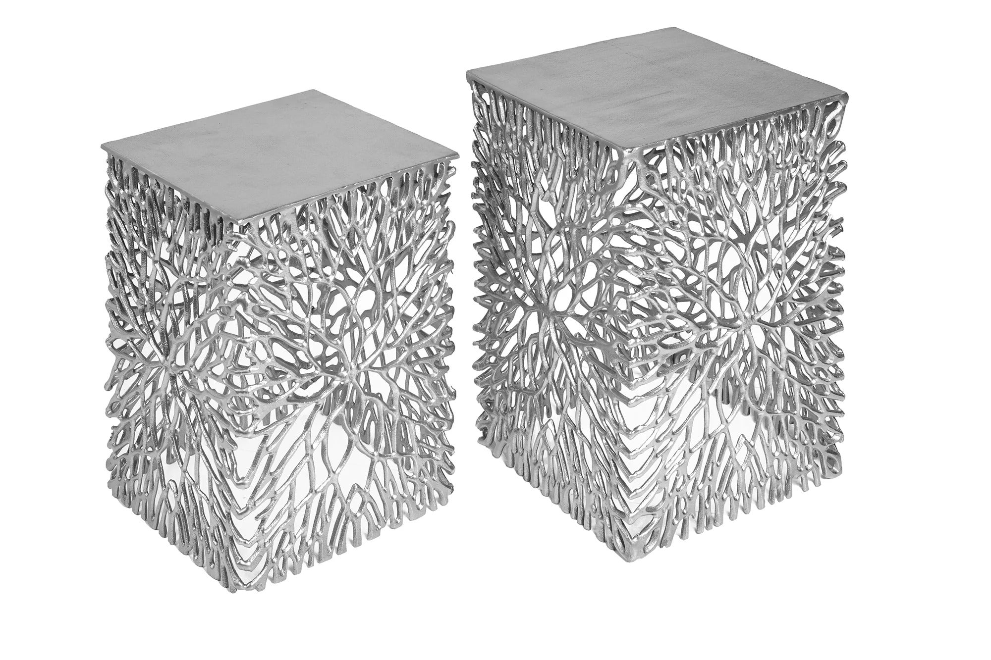Set Of 2 Side Tables Ambrosia 40cm/45cm Metal Silver