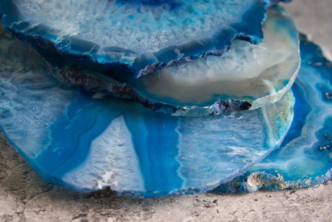 Set Of Four Coaster Stones 11cm Agate Blue