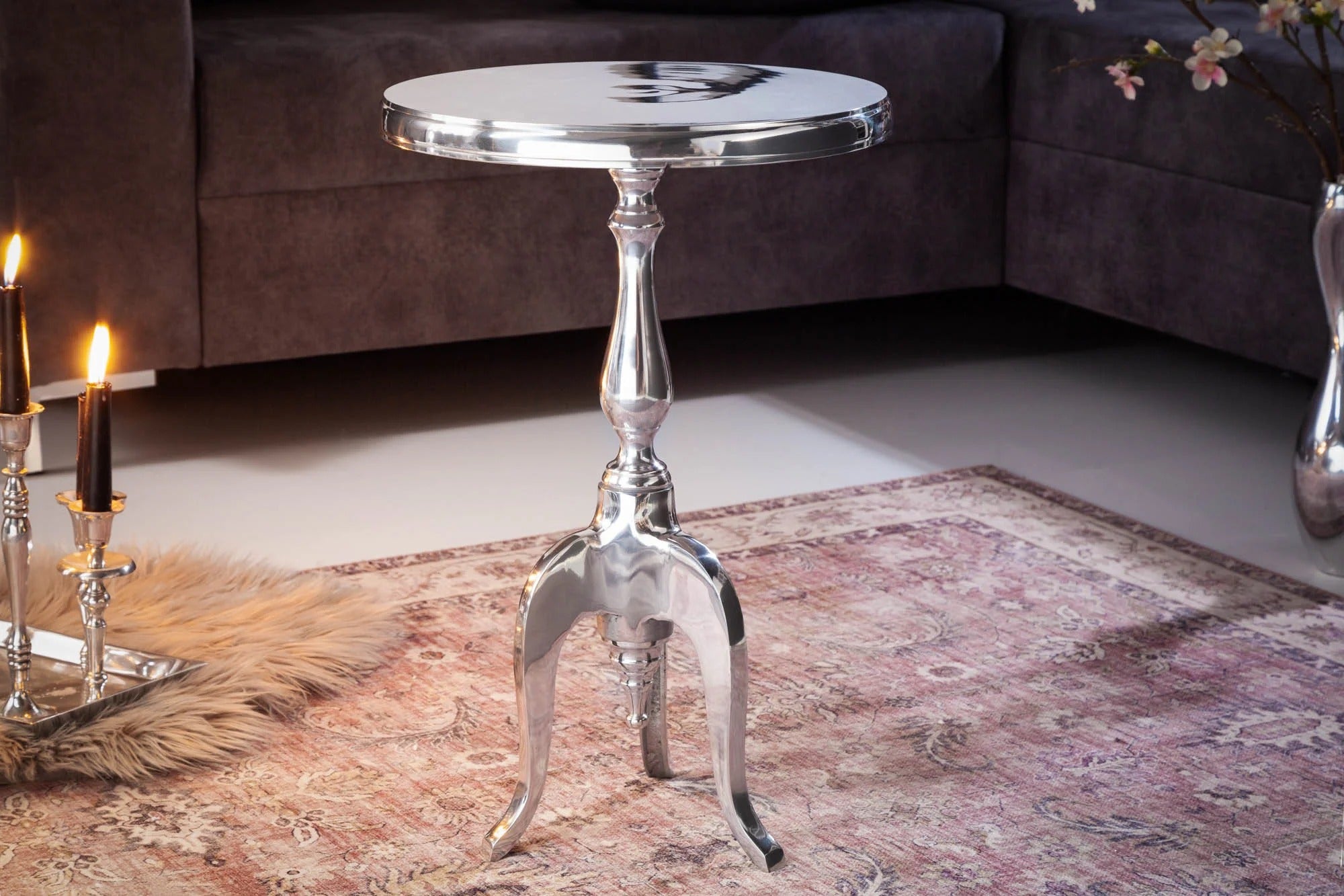 Round Side Table Jardin 55cm Metal Chrome