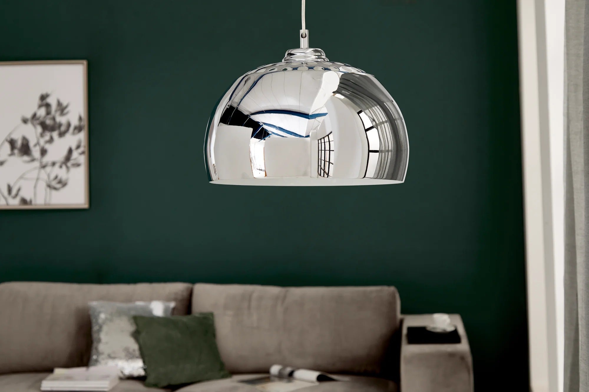 Hanging Lamp Chrome Ball 32cm Metal Silver