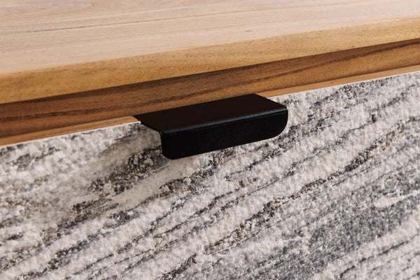 Floating TV Stand Leno 160cm Acacia Wood Natural Stone Veneer