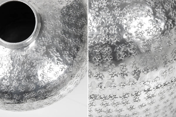 Set Of 2 Vases Oriental 27cm/33cm Metal Silver