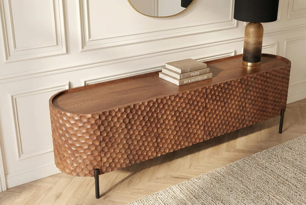 TV Stand Adlon 200cm Mango Wood Brown 3D Effect