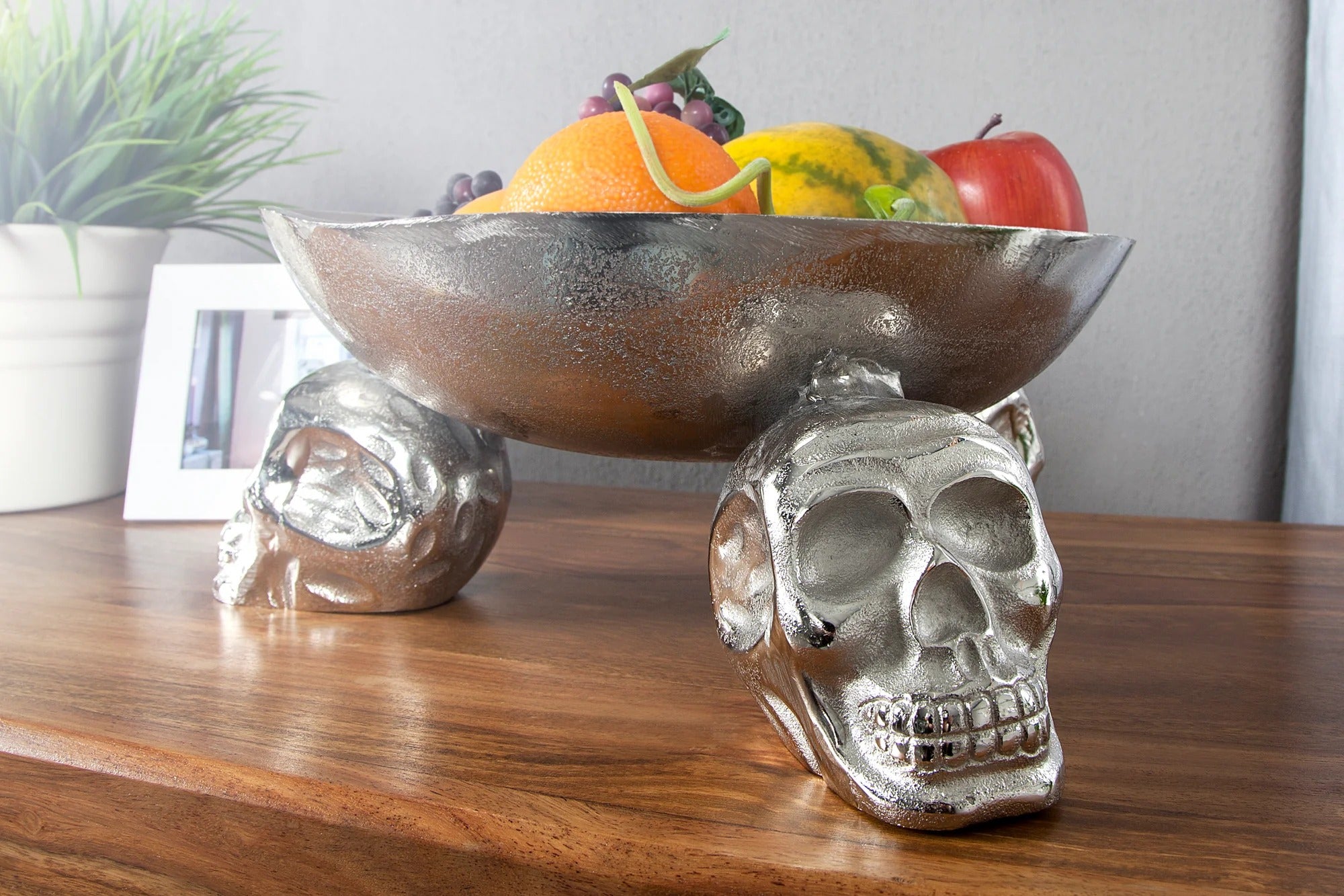Fruit Bowl Skull 35cm Metal Silver