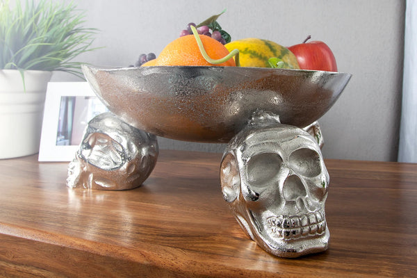 Fruit Bowl Skull 35cm Metal Silver