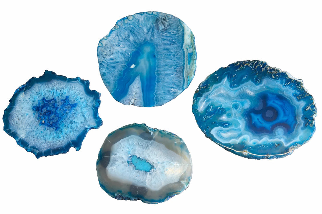 Set Of Four Coaster Stones 11cm Agate Blue