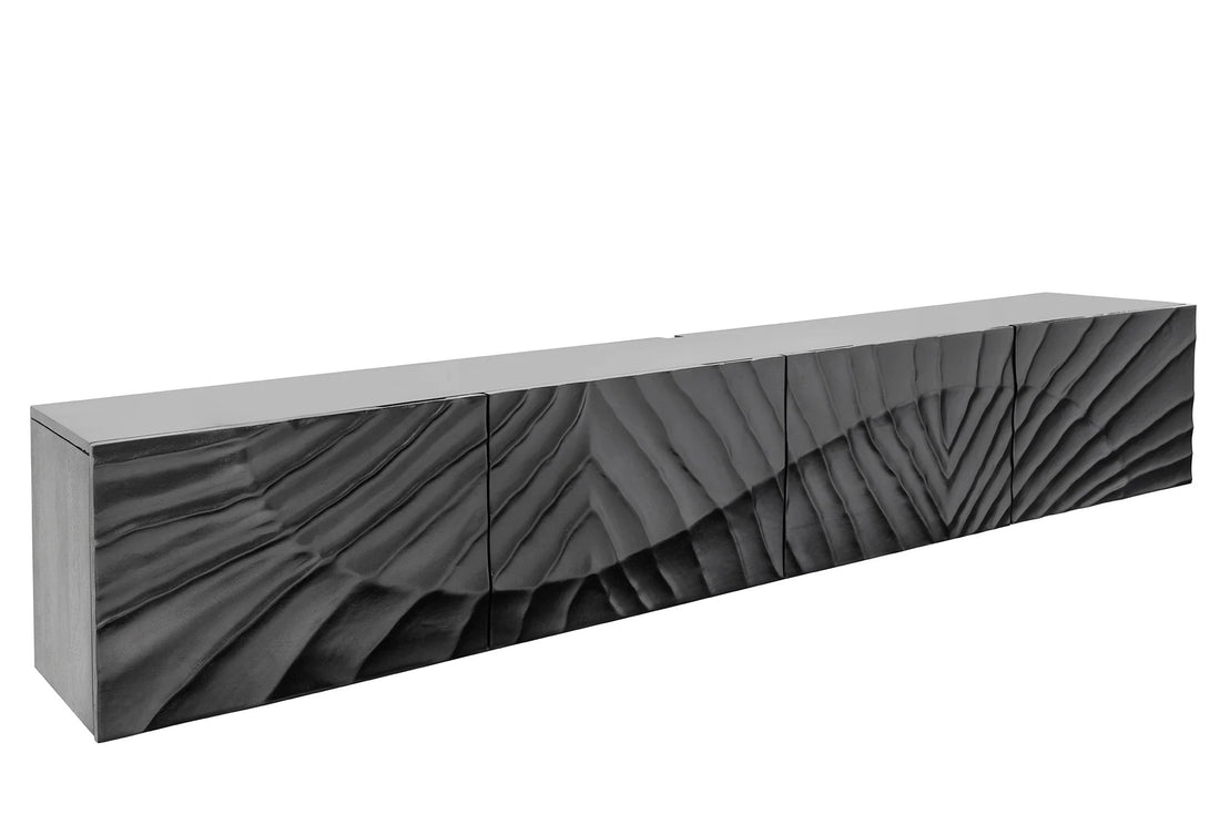 Floating TV Stand Fossil 200cm Mango Wood Black