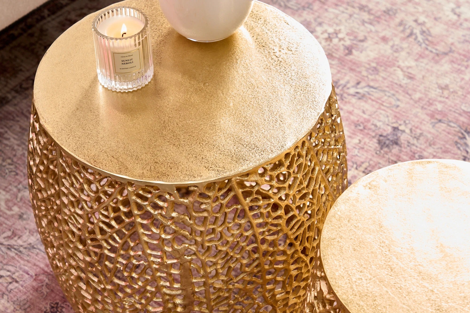 Set Of 2 Round Nesting Coffee Tables Ambrosia 35cm/45cm Metal Gold