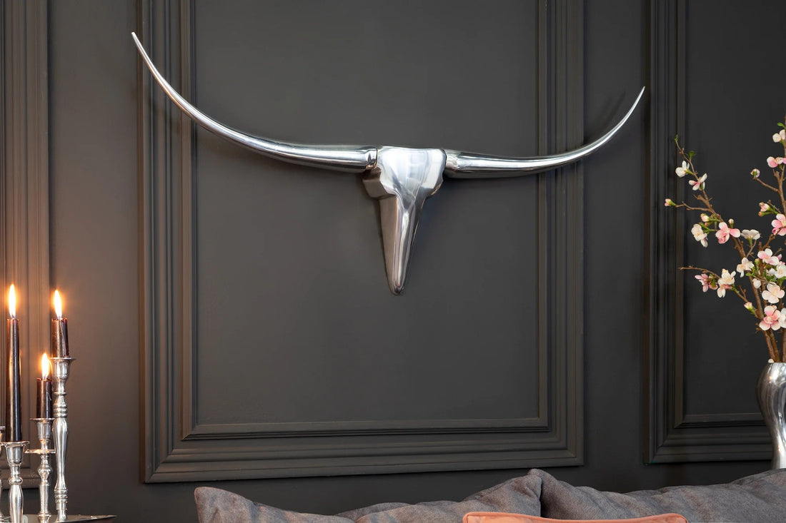 Decorative Bull Horns Texas 100cm Metal Chrome