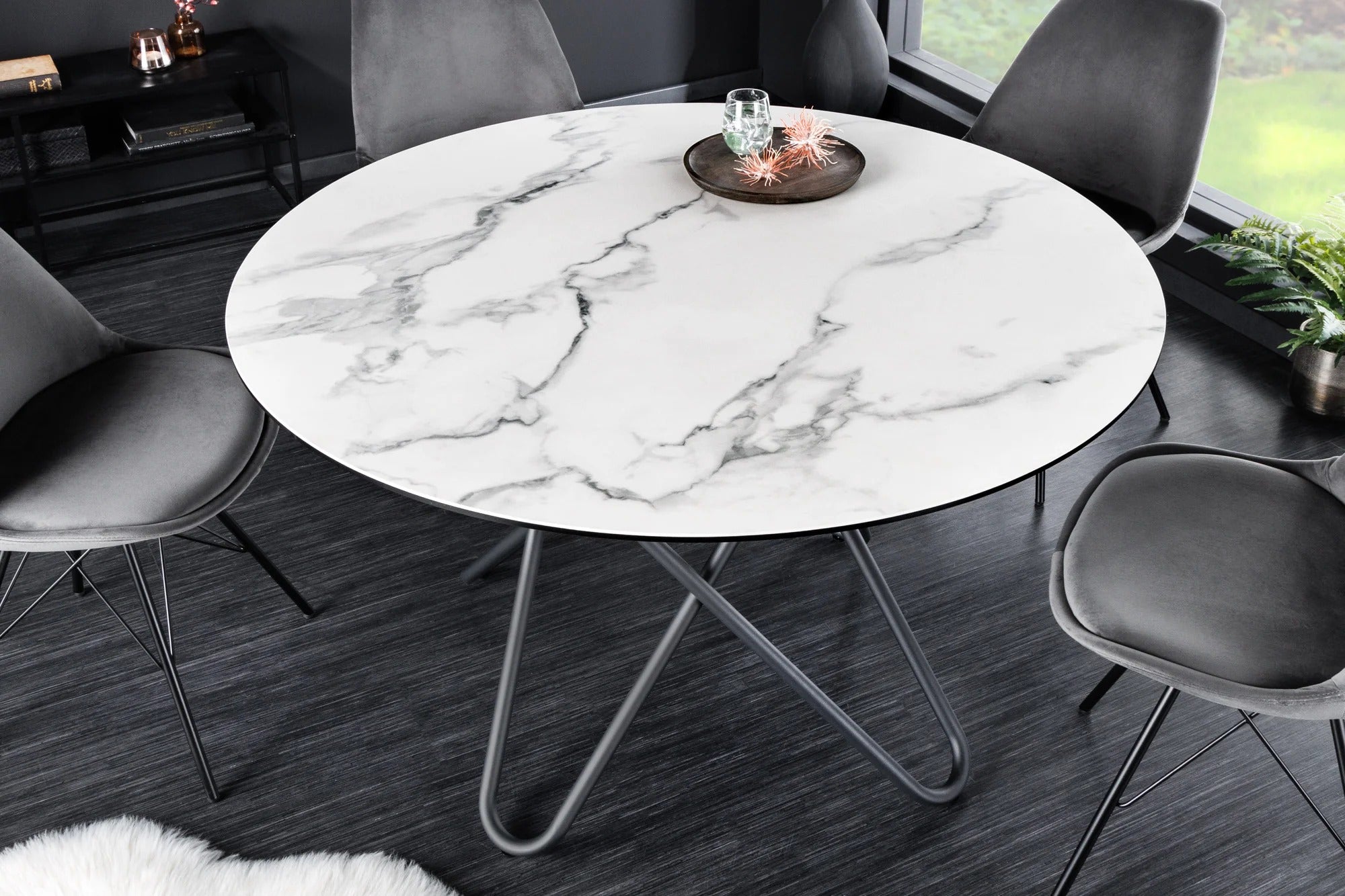 Round Dining Table Horizon 120cm Ceramic White Marble