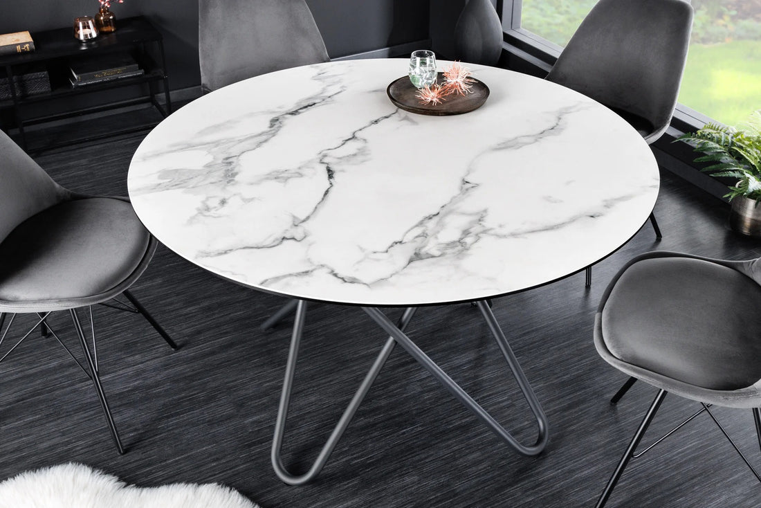 Round Dining Table Horizon 120cm Ceramic White Marble