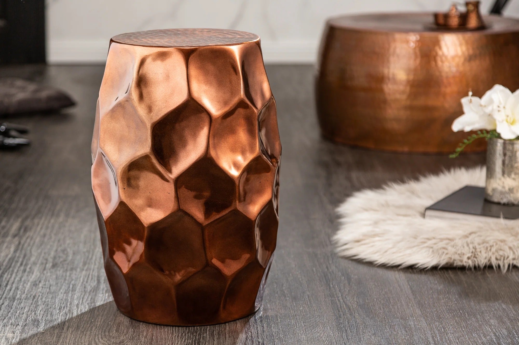 Round Side Table Organic Orient 46cm Metal Copper