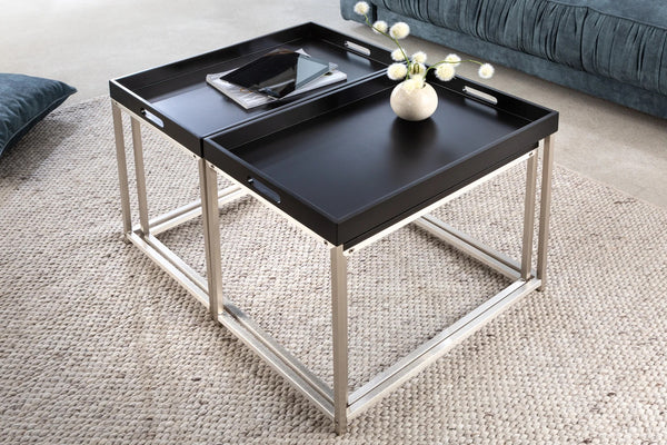 Set Of Three Nesting Coffee Tables Elements 60cm/60cm/75cm Black With Tray