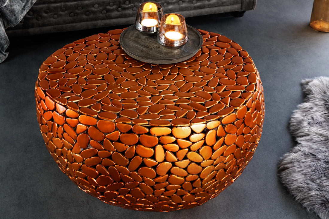 Round Coffee Table Stone Mosaic 72cm Copper