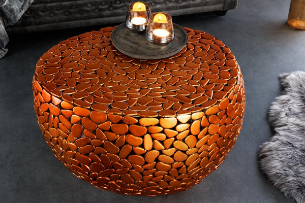 Round Coffee Table Stone Mosaic 72cm Copper