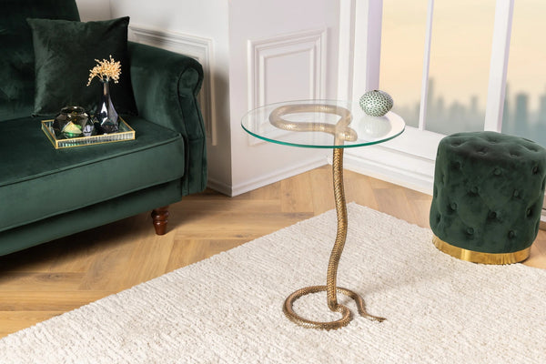 Round Side Table Wildlife Snake 62cm Glass Metal Copper