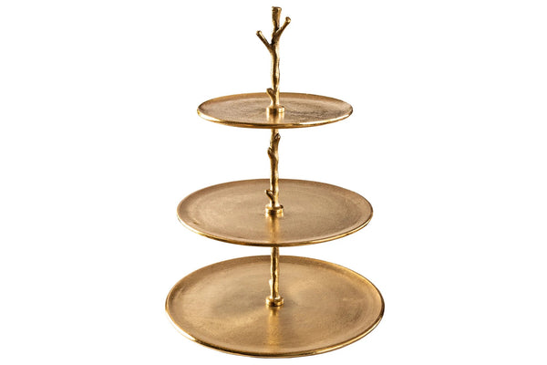 Three Tier Cake Stand Abstract 48cm Metal Gold