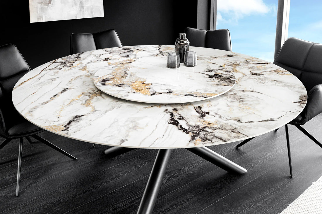 Round Dining Table Orbit 150cm Ceramic Marble Look White Multicolored