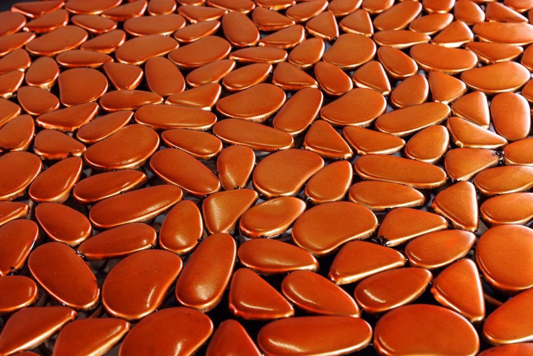 Round Coffee Table Stone Mosaic 72cm Copper