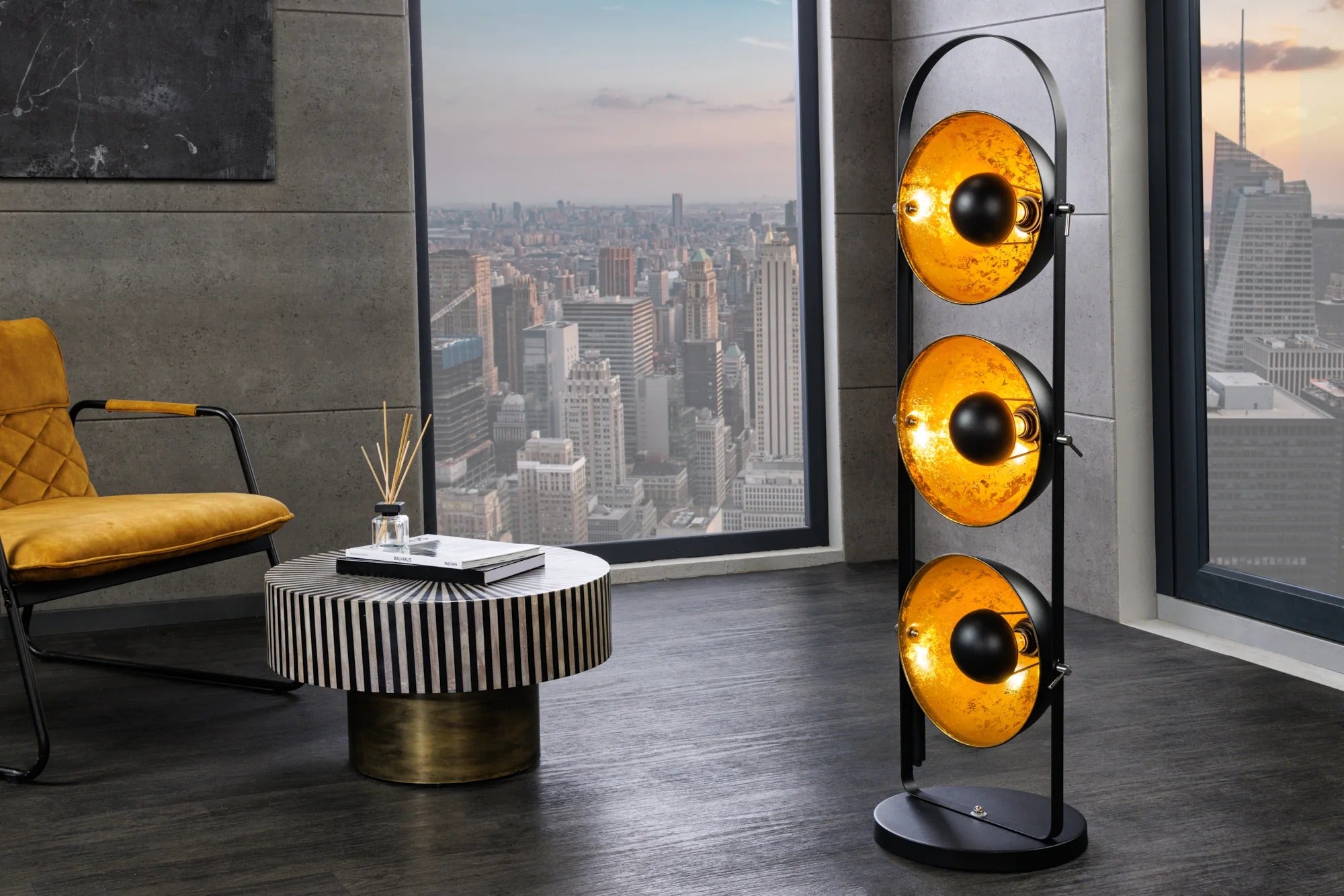 Studio Floor Lamp 128cm Metal Black Gold