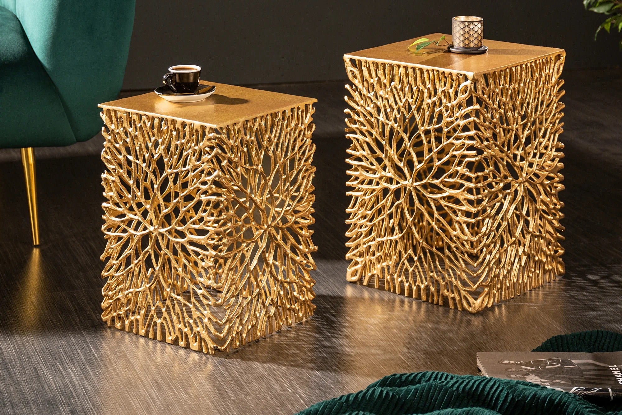 Set Of 2 Side Tables Ambrosia 40cm/45cm Metal Gold