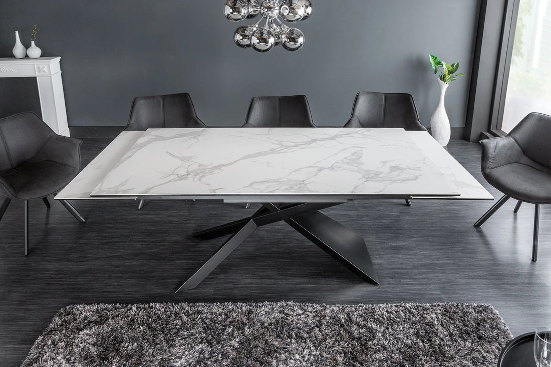 Extendable Dining Table Galactic 180-220-260cm Ceramic White Marble Look