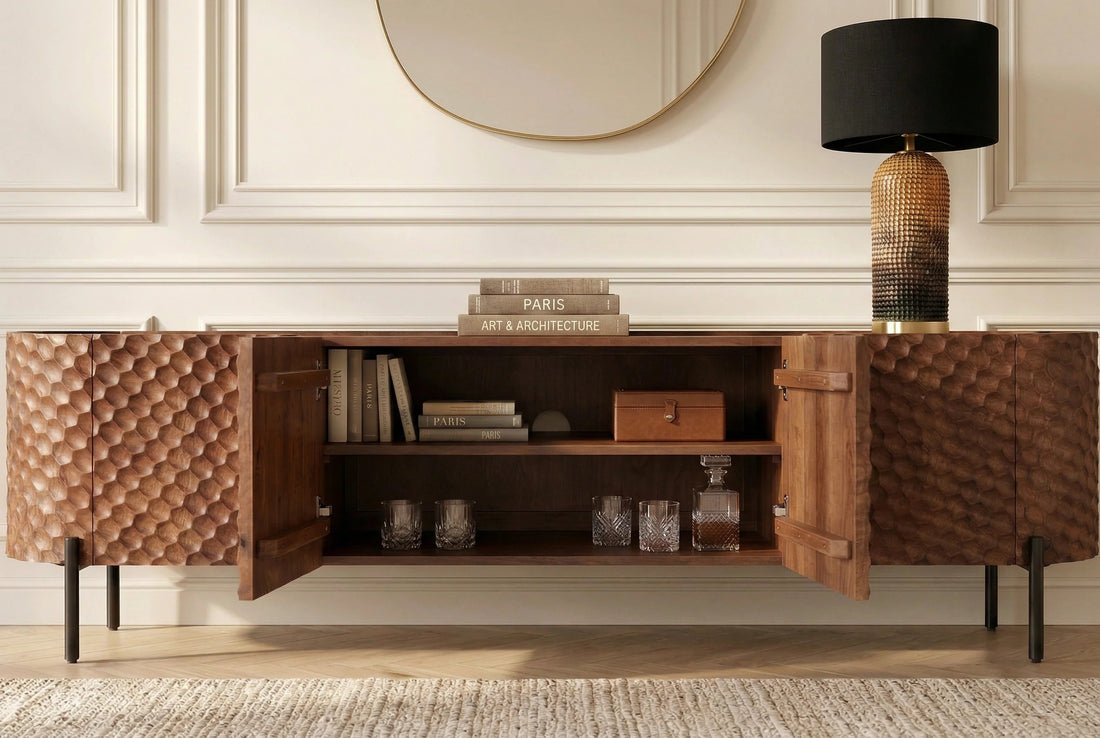 TV Stand Adlon 200cm Mango Wood Brown 3D Effect