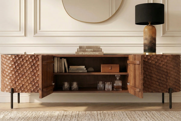 TV Stand Adlon 200cm Mango Wood Brown 3D Effect